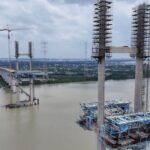 Aerial View of Bridge Construction in Vietnam