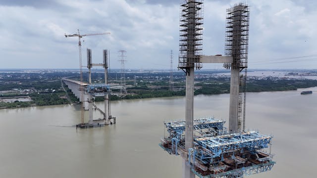 Aerial View of Bridge Construction in Vietnam